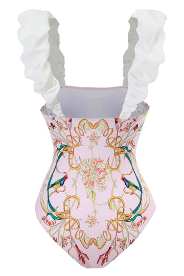 Høj talje Et stykke lyserødt trykt badetøj